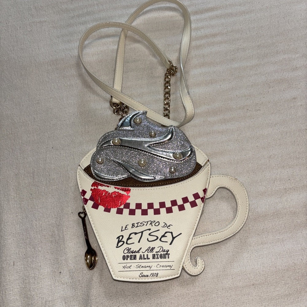 Betsey Johnson KITSCH Brewed Awakening Coffee Cup Crossbody Bag Purse